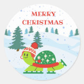 Vrolijk Kerstmis Turtle Schaatsen Stickers (Voorkant)