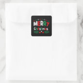 Vrolijk Kerstmis Typografie Rood Groen Kleurrijk Vierkante Sticker (Tas)