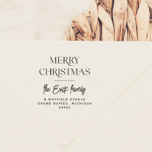 Vrolijk Kerstmis Typografie Script Naam & Adres Zelfinktende Stempel