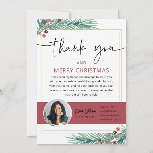 Vrolijk Kerstmis Vastgoed Foto Dank u Kaart (Voorkant)