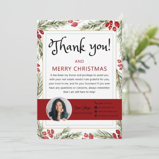 Vrolijk Kerstmis Vastgoed Foto Dank u Kaart (Staand voorkant)