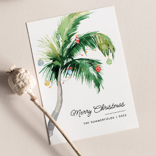 Vrolijk Kerstmis Verfraaide Palm Tree Kust Feestdagenkaart