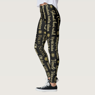Vrolijk Kerstmis Verschillende Talen Gouden Glitte Leggings