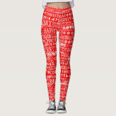 Vrolijk Kerstmis Verschillende Talen Rood & Wit Leggings (Voorkant)