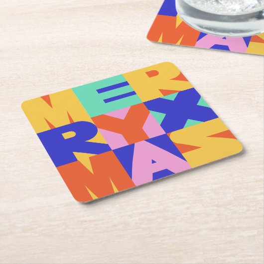 VROLIJK KERSTMIS VET TYPOGRAFIE VIERKANTE KARTONNEN ONDERZETTER (Schuin)