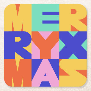 VROLIJK KERSTMIS VET TYPOGRAFIE VIERKANTE KARTONNEN ONDERZETTER