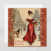Vrolijk Kerstmis Victoriaans Dame Illustratie Feestdagenkaart (Voorkant / Achterkant)