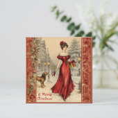 Vrolijk Kerstmis Victoriaans Dame Illustratie Feestdagenkaart (Staand voorkant)