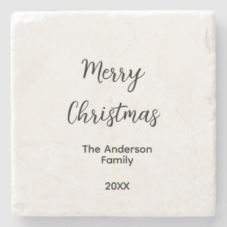 Vrolijk Kerstmis voeg familienaam toe jaar tekst a Stenen Onderzetter