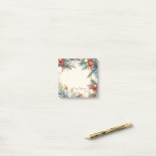 Vrolijk Kerstmis Waterverf Bladergroen Post-it® Notes (Op bureau)