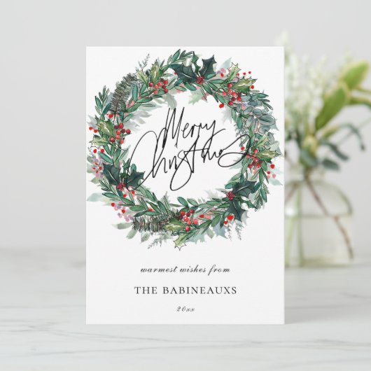 Vrolijk Kerstmis Waterverf Kerstkrans Feestdagenkaart (Staand voorkant)