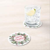 Vrolijk Kerstmis Winter groen rood script groen Ronde Kartonnen Onderzetter (Insitu)