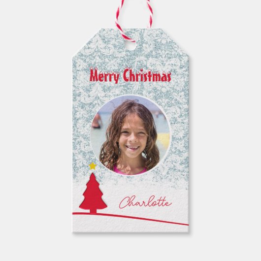 Vrolijk Kerstmis Winter Illustratie Foto Cadeaulabel (Voorkant)