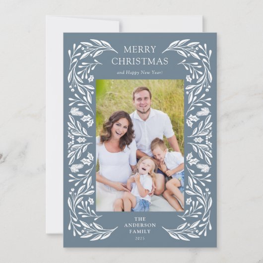 Vrolijk Kerstmis wit groen bericht foto Feestdagenkaart (Voorkant)