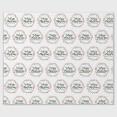 Vrolijk Kerstmis wit groen script krans op maat Cadeaupapier (Vlak)