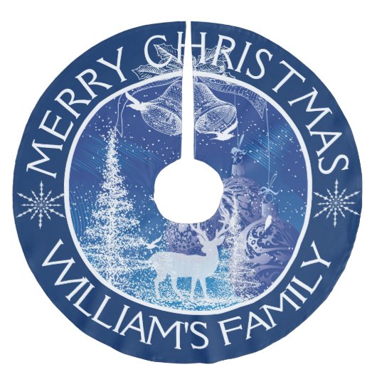 Vrolijk Kerstmis Witte Bomen Blauwe achtergrond Kerstboom Rok (Voorkant)