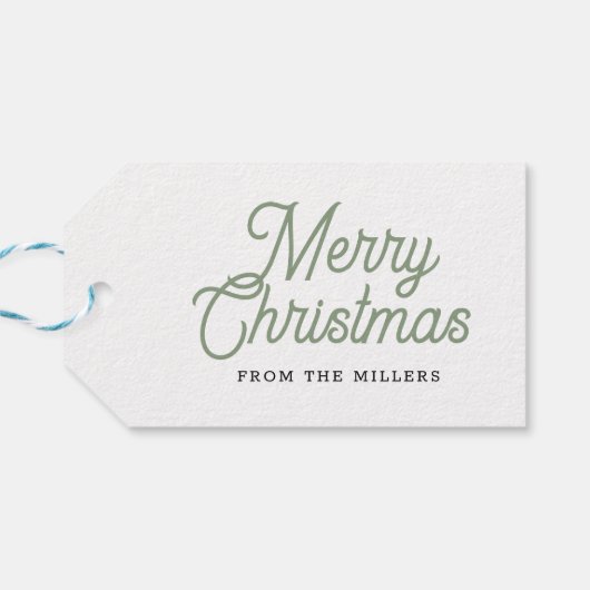 VROLIJK KERSTMIS WITTE TYPOGRAFIE OP SAGE-GREEN CADEAULABEL (Achterkant Horizontaal)