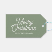 VROLIJK KERSTMIS WITTE TYPOGRAFIE OP SAGE-GREEN CADEAULABEL (Voorkant (Horizontaal))