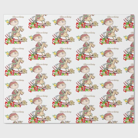 Vrolijk Kerstmis Wrapping Papier Kinderen Zegening (Vlak)