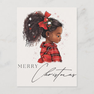 Vrolijk Kerstmis Zwart Meisje Magisch Melanine Xma Briefkaart