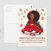 Vrolijk Kerstmis Zwart Meisje Magisch Melanine Xma Briefkaart (Voorkant / Achterkant)