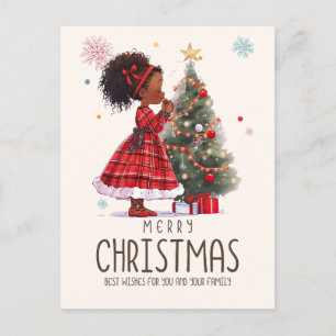Vrolijk Kerstmis Zwart Meisje Magisch Melanine Xma Briefkaart