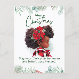 Vrolijk Kerstmis Zwart Meisje Magisch Melanine Xma Briefkaart