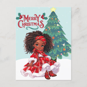 Vrolijk Kerstmis Zwart Meisje Melanine Meisjes Xma Briefkaart