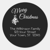 Vrolijk Kerstmis Zwart Terugkeeradres Envelopzegel Ronde Sticker (Voorkant)