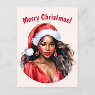 Vrolijk Kerstmis Zwart Vrouw Kerstman Hoed Briefkaart