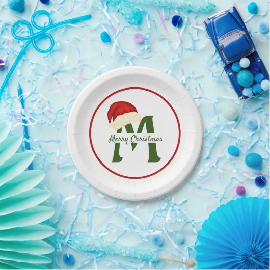 Vrolijk Kerstmismonogram 7"Rond Document Bord (Feest)