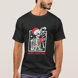 Vrolijk Kerstmisskelet Dragen Santa Hoed Met Co T-shirt