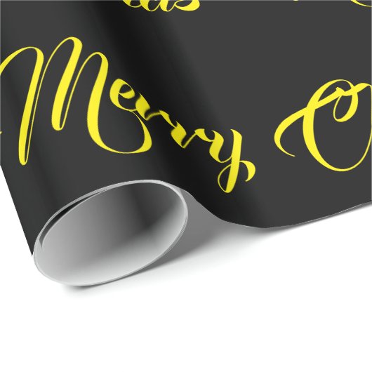 Vrolijk Kerstmiszwart Geel Feestscript Cadeaupapier (Rol Hoek)