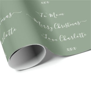 Vrolijk kerstnaam naar Van Sage Green Cadeaupapier