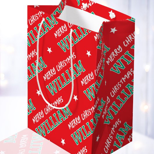 Vrolijk Kerstnaam Typografie Red Green Medium Cadeauzakje