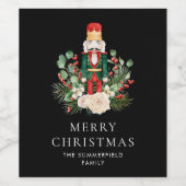 Vrolijk kerstnotenkrakerscript Botanische Aangepas Wijn Etiket (Enkel label)