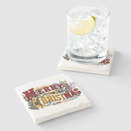 Vrolijk kerstOnderzetter Stenen Onderzetter (Zijkant)