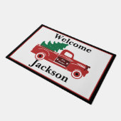 Vrolijk kerstophalen en boom gepersonaliseerd deurmat (Schuin)