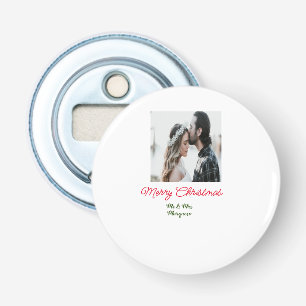 Vrolijk kerstpaar foto voeg naam gelukkige vakanti button flesopener