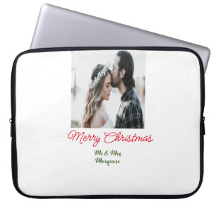Vrolijk kerstpaar foto voeg naam gelukkige vakanti laptop sleeve