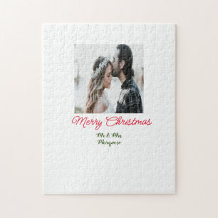 Vrolijk kerstpaar foto voeg naam gelukkige vakanti legpuzzel