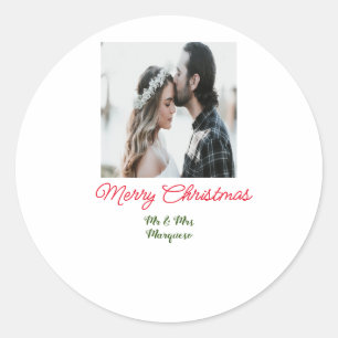 Vrolijk kerstpaar foto voeg naam gelukkige vakanti ronde sticker