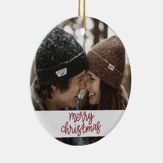 Vrolijk kerstpaar met naam en datum keramisch ornament (Rechts)