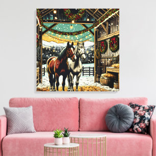 Vrolijk kerstpaard Cartoon Canvas Afdruk