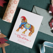 Vrolijk kerstpaard met kerstmuts groet kaart