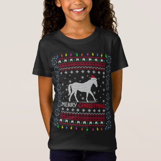 Vrolijk kerstpaard met Santa Hat T-Shirt (Voorkant)