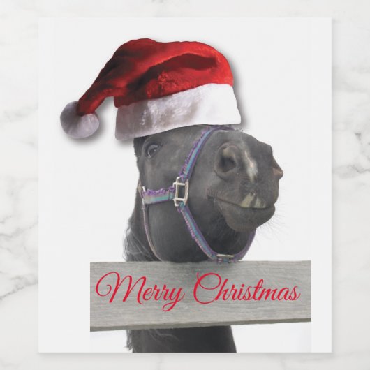 Vrolijk kerstpaard wijn etiket (Enkel label)