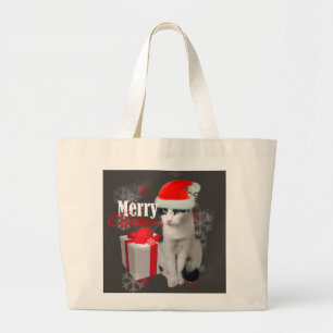 Vrolijk kerstpakket en kattenpakket grote tote bag