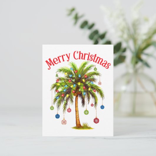 Vrolijk kerstpalmboom licht Hawaïaans tropisch Informatiekaartje (Staand voorkant)
