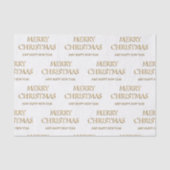 Vrolijk kerstpapier in goud en wit tissuepapier (Voorkant)